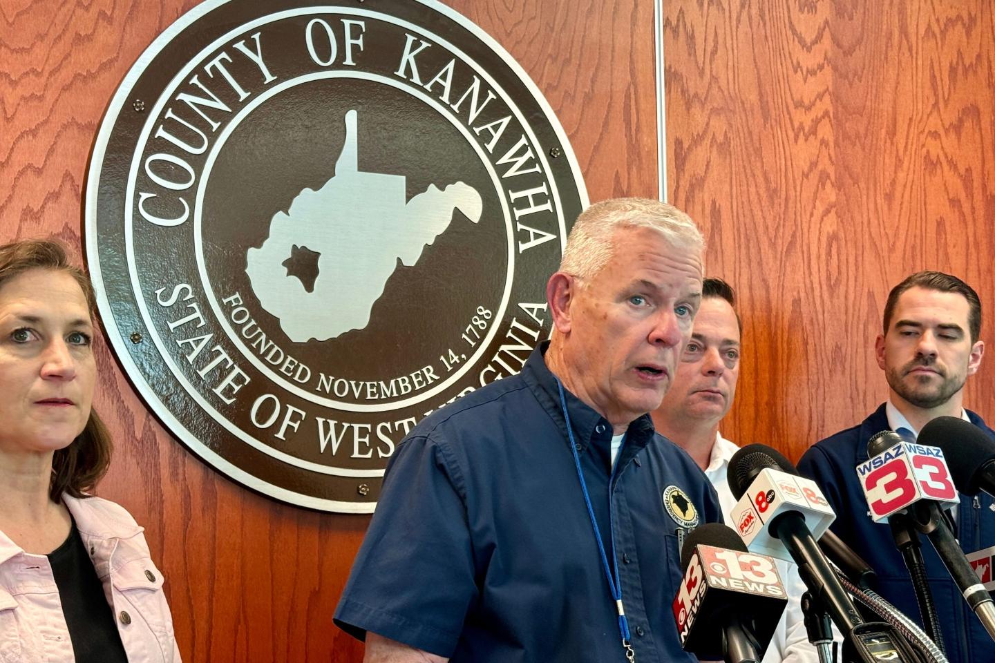 Kanawha County Commission Emergency Management Director C.W. Sigman speaks at a news conference Wednesday, April 22, 2026, in Charleston, W.Va