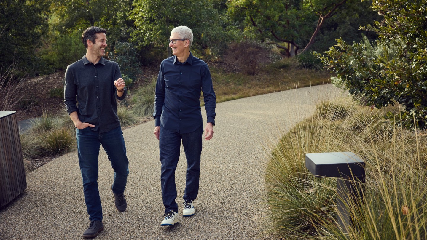 Newly appointed Apple CEO John Ternus (left) with outgoing CEO Tim Cook in Cupertino, Calif. (Photo courtesy Apple)