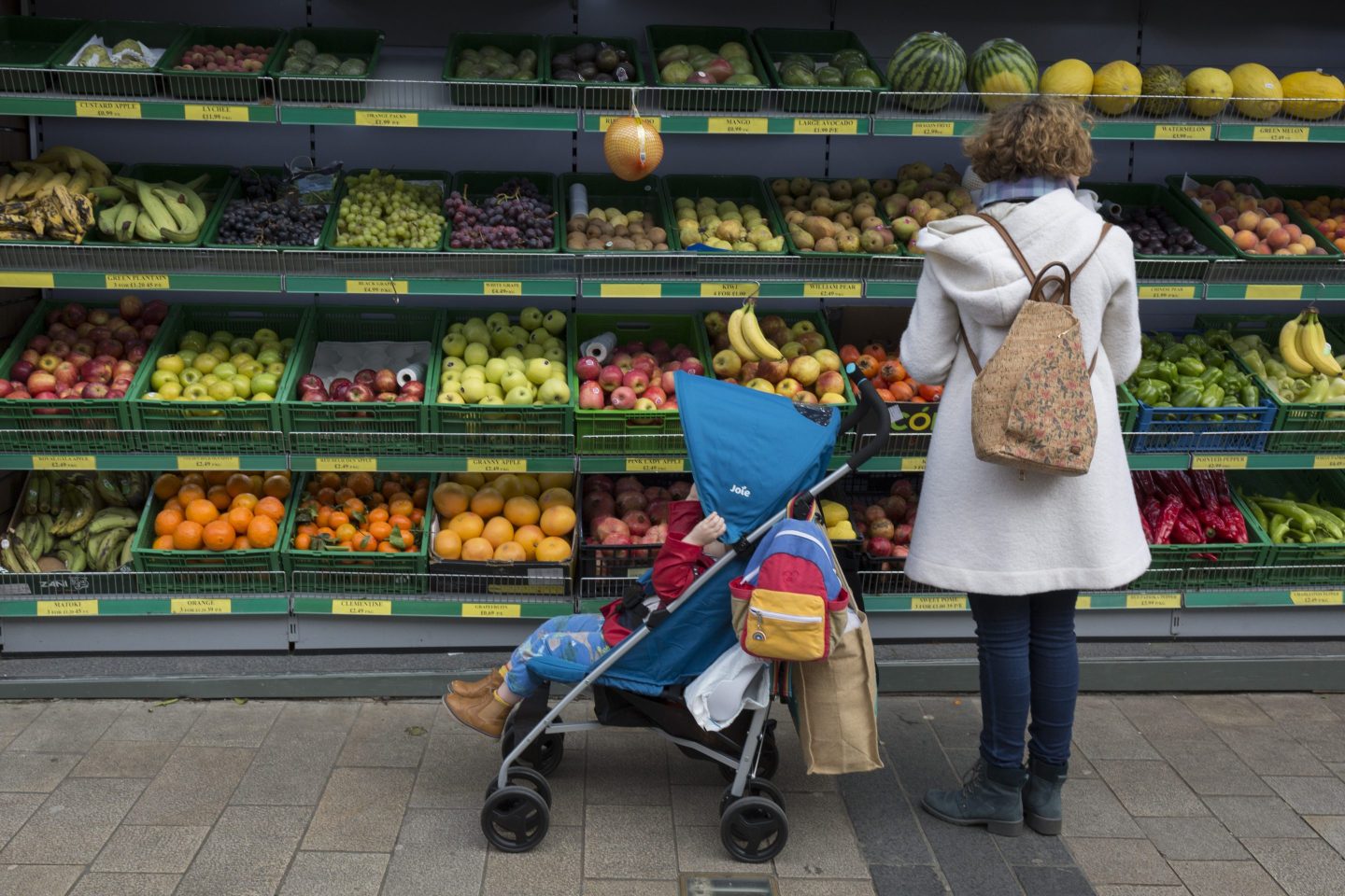 A mother and child shopping.