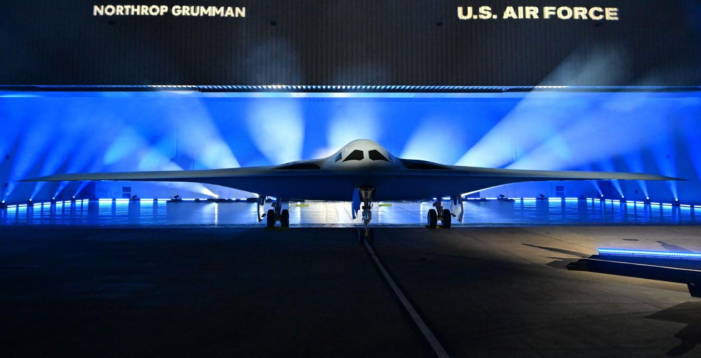 The B-21 Raider is unveiled at Northrop Grumman’s Air Force Plant 42 in Palmdale, Calif., Dec. 2, 2022.