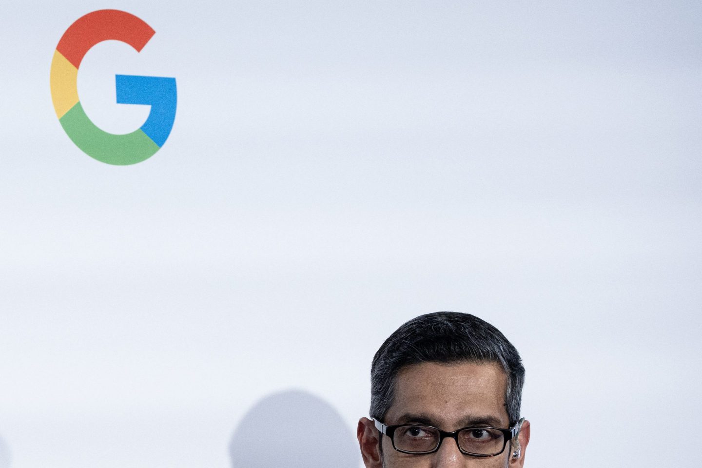 TOPSHOT - Alphabet Inc. and Google CEO Sundar Pichai speaks during the inauguration of a Google Artificial Intelligence (AI) hub in Paris on February 15, 2024. (Photo by ALAIN JOCARD / AFP via Getty Images)