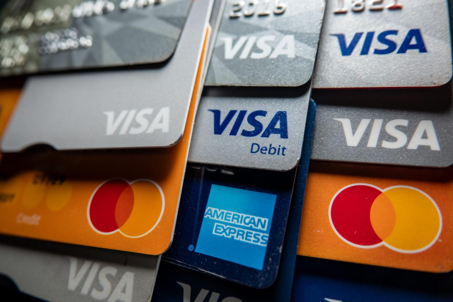 Credit cards in a row