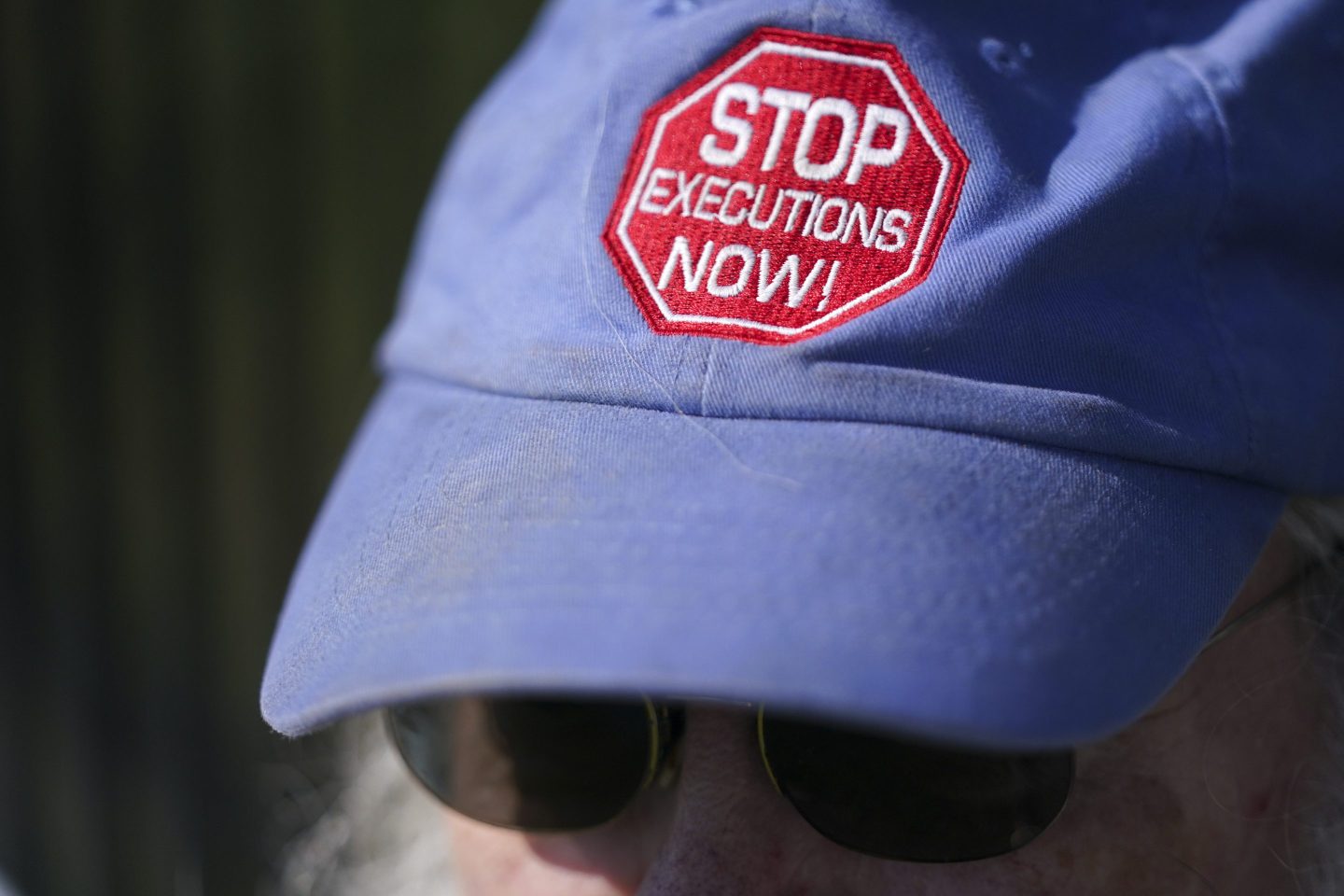 Ron Kaz wears a hat outside the department of corrections before the scheduled firing squad execution of South Carolina inmate Mikal Mahdi on April 11, 2025 in Columbia, South Carolina.
