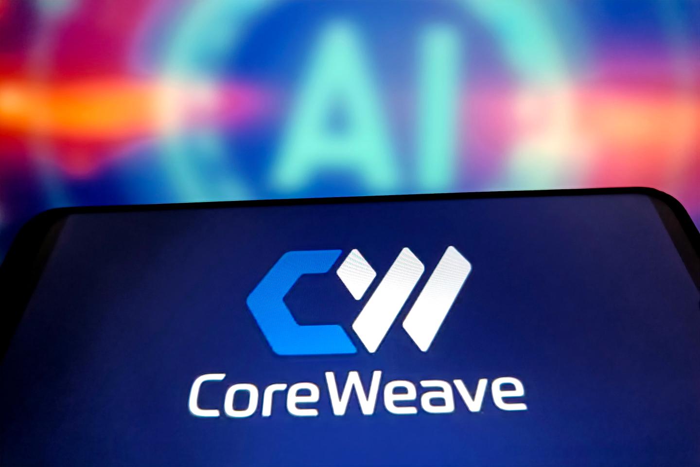 An illustration photo shows CoreWeave logo in a smartphone.