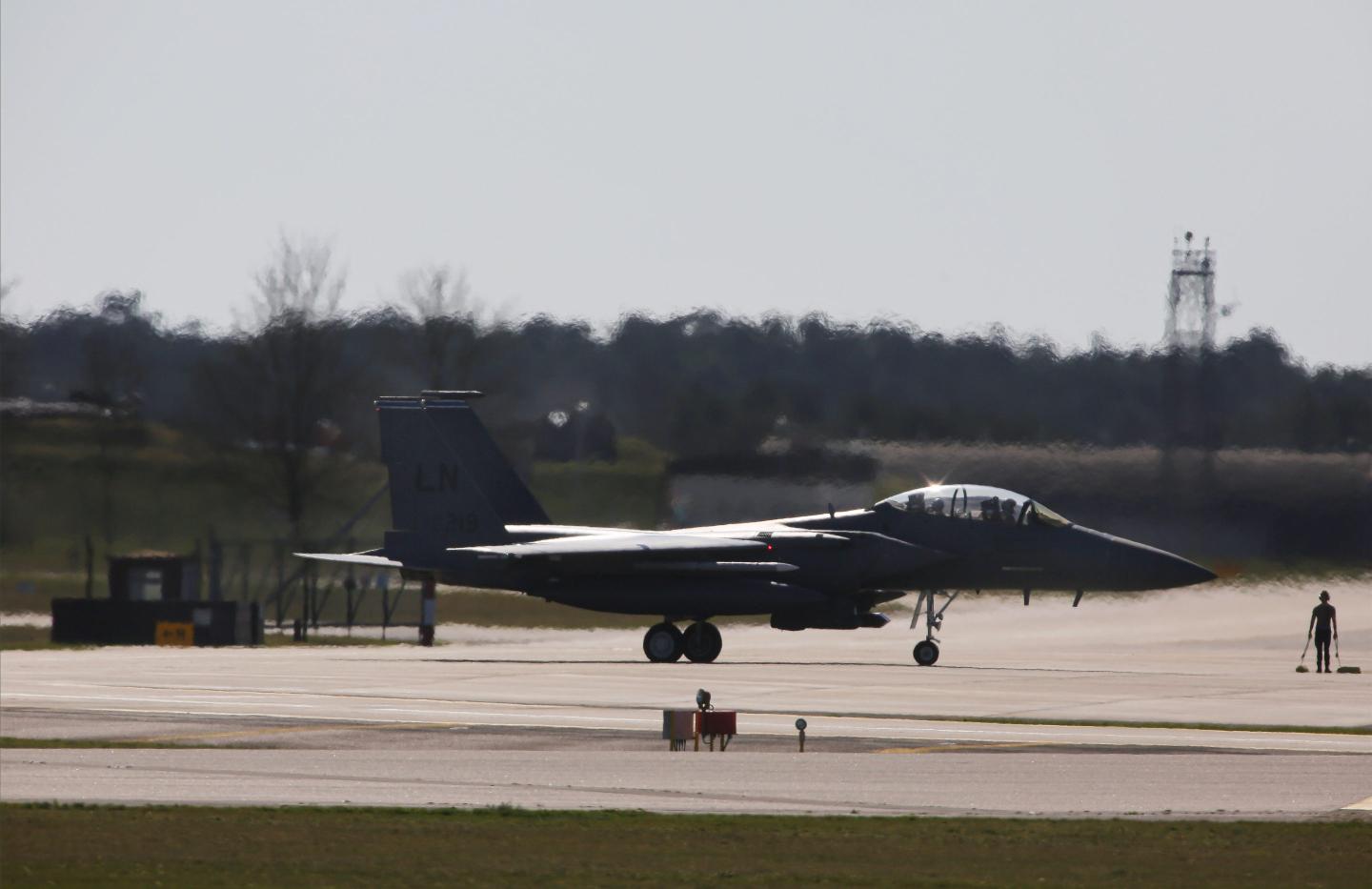 An F-15 seen preparing for take off at RAF Lakenheath on March 18, 2026.