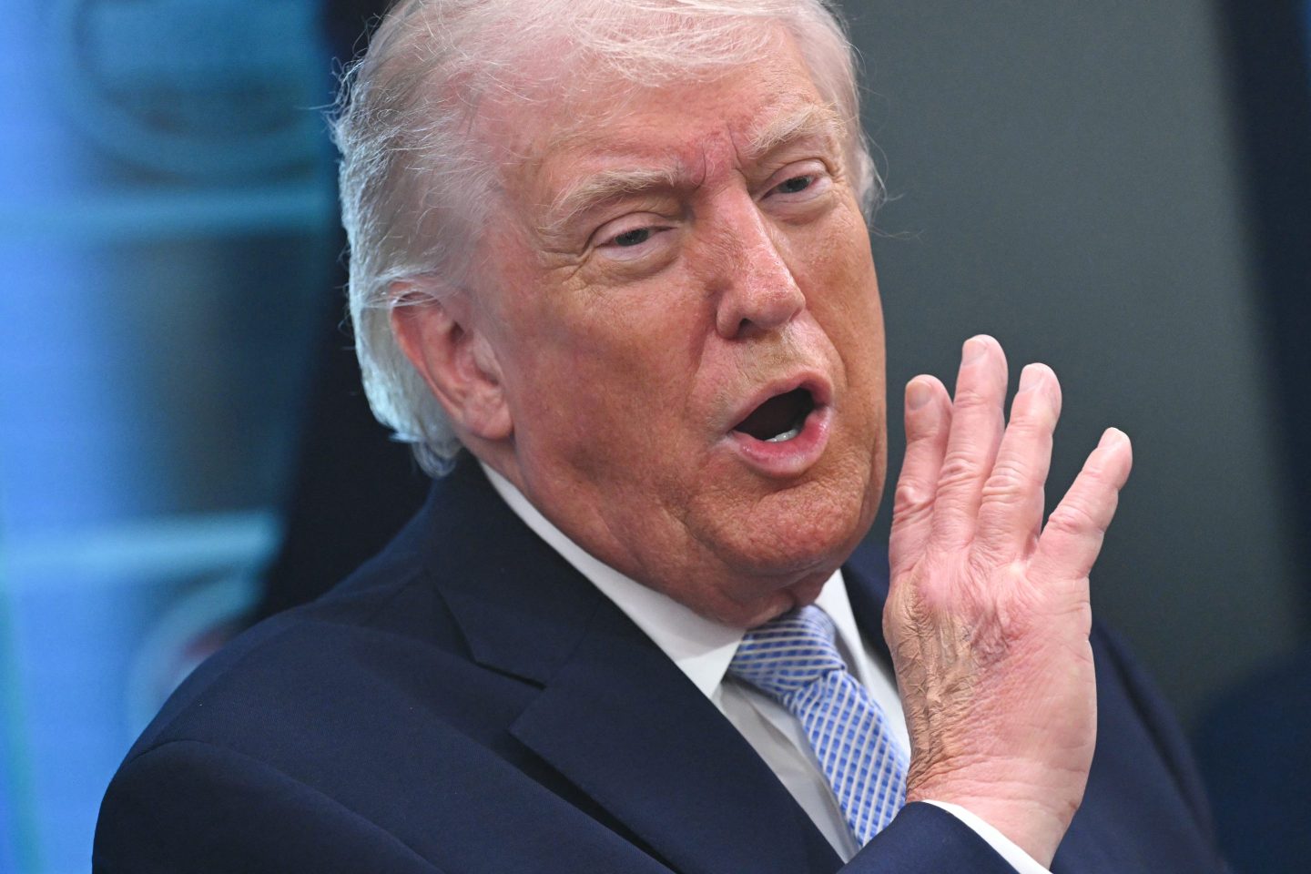 US President Donald Trump speaks about the conflict in Iran in the James S. Brady Press Briefing Room of the White House on April 6, 2026, in Washington, DC. (