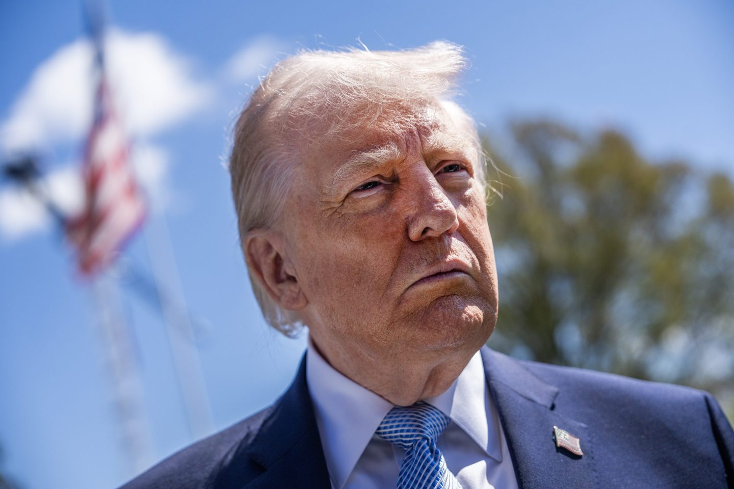UNITED STATES - APRIL 6: President Donald Trump talks with reporters on the South Lawn during the White House Easter Egg Roll on Monday, April 6, 2026. (Tom Williams/CQ-Roll Call, Inc via Getty Images)