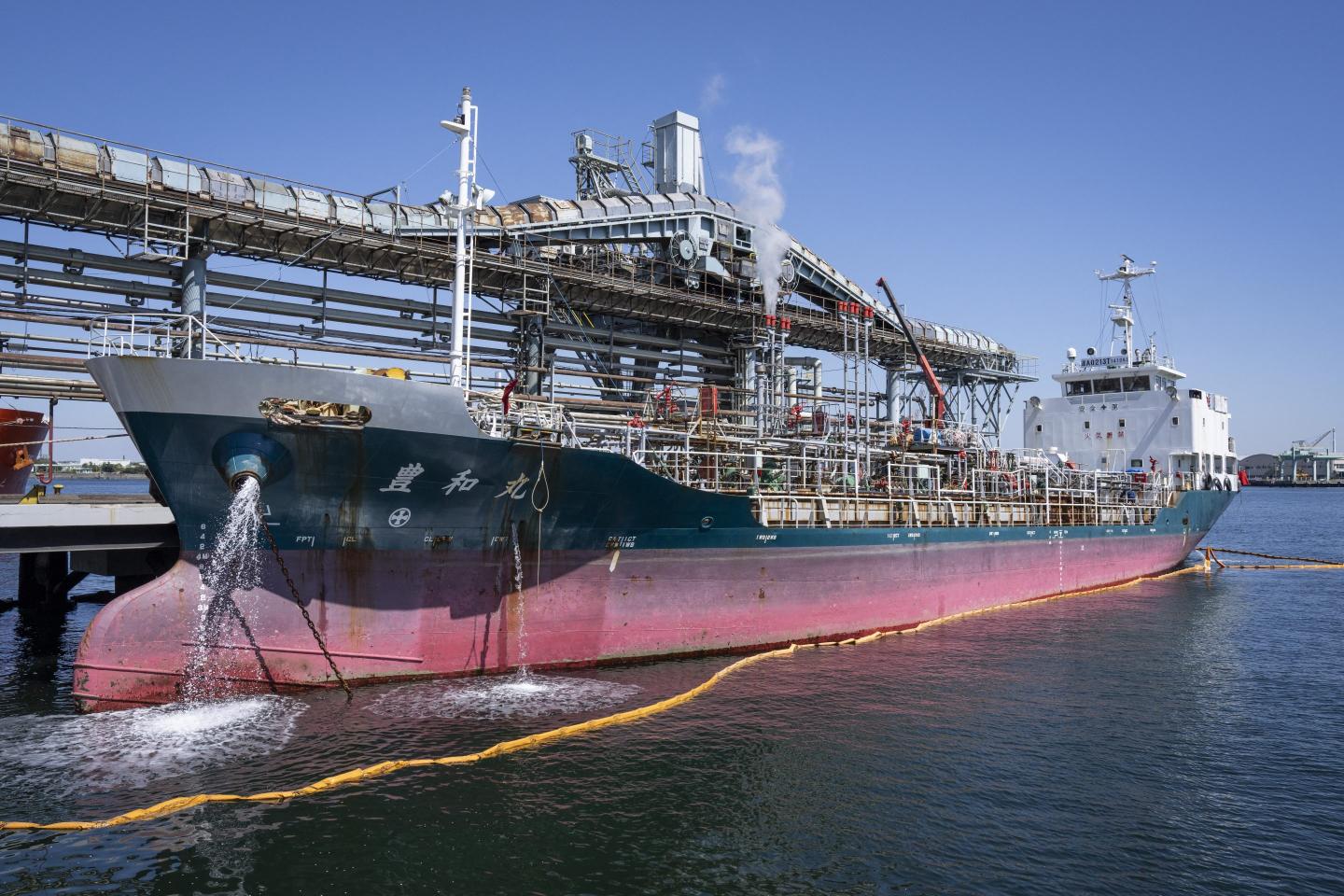 A tanker ship is moored at a port in Yokohama, Japan, April 8, 2026.