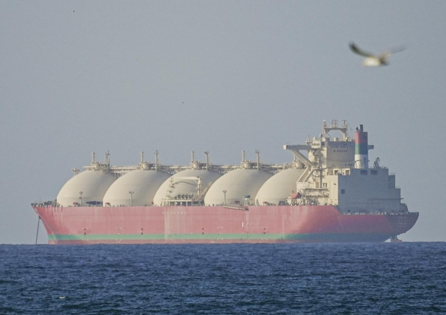 A view of the vessels heading towards the Strait of Hormuz following the two-week temporary ceasefire reached between the United States and Iran on the condition that the strait be reopened, seen in Oman on April 8, 2026.