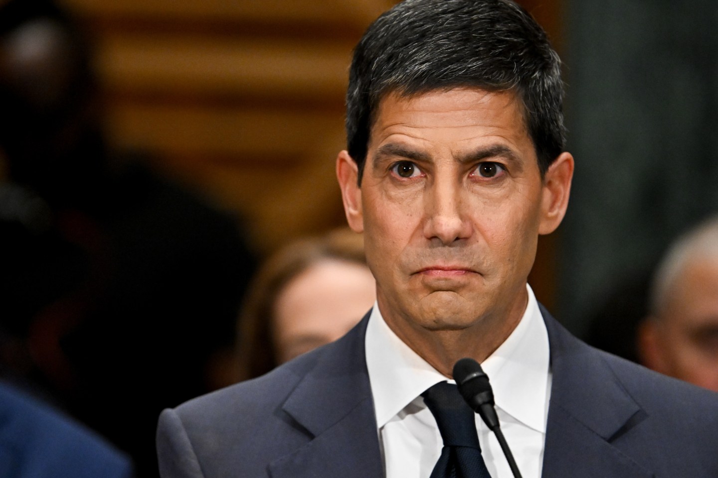 Kevin Warsh, chairman of the US Federal Reserve nominee for US President Donald Trump, during a Senate Banking, Housing, and Urban Affairs Committee confirmation hearing in Washington, DC, US, on Tuesday, April 21, 2026.