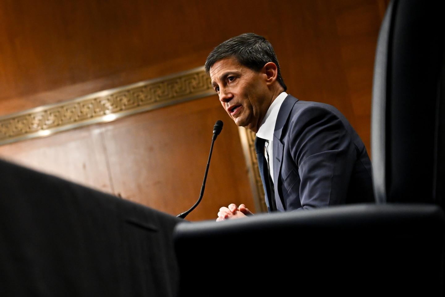 Kevin Warsh, chairman of the US Federal Reserve nominee for US President Donald Trump, during a Senate Banking, Housing, and Urban Affairs Committee confirmation hearing in Washington, DC, US, on Tuesday, April 21, 2026.