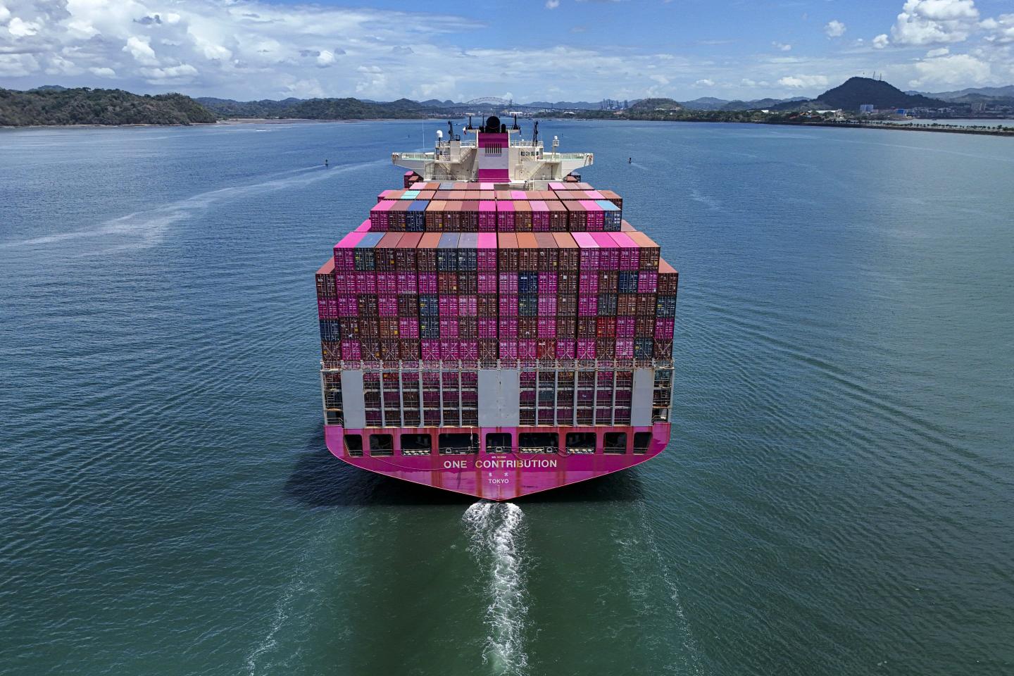 A container ship in the canal