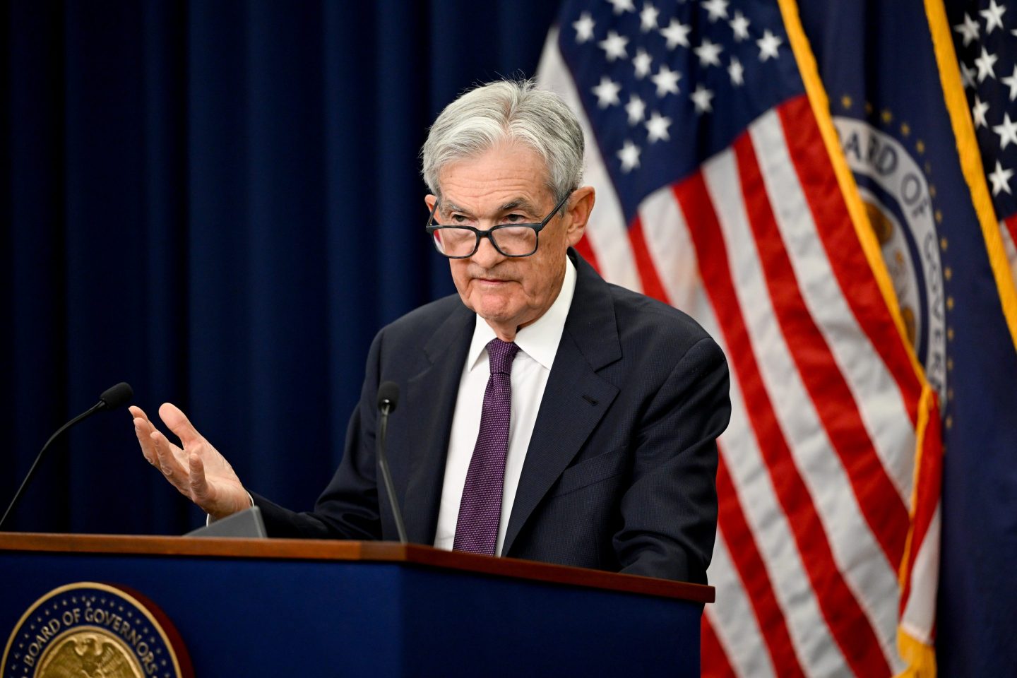 Jerome Powell, chairman of the US Federal Reserve, during a news conference following a Federal Open Market Committee (FOMC) meeting in Washington, DC, US, on Wednesday, April 29, 2026.