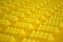 peeps in yellow dye on a conveyor belt