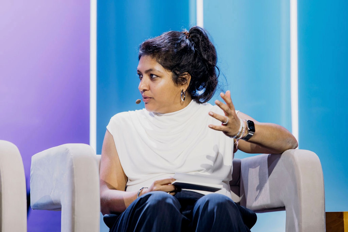 Aditi Maliwal speaks while sitting