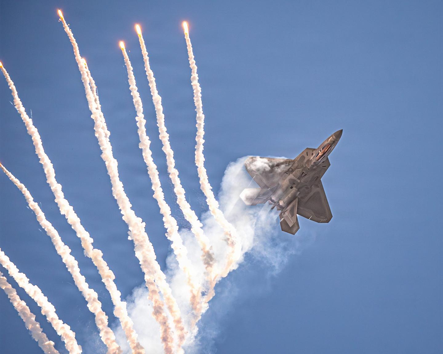 The F-22 Raptor performs an aerial demonstration at Air Dot Show Tour Fort Lauderdale, Florida, on May 9, 2026. 