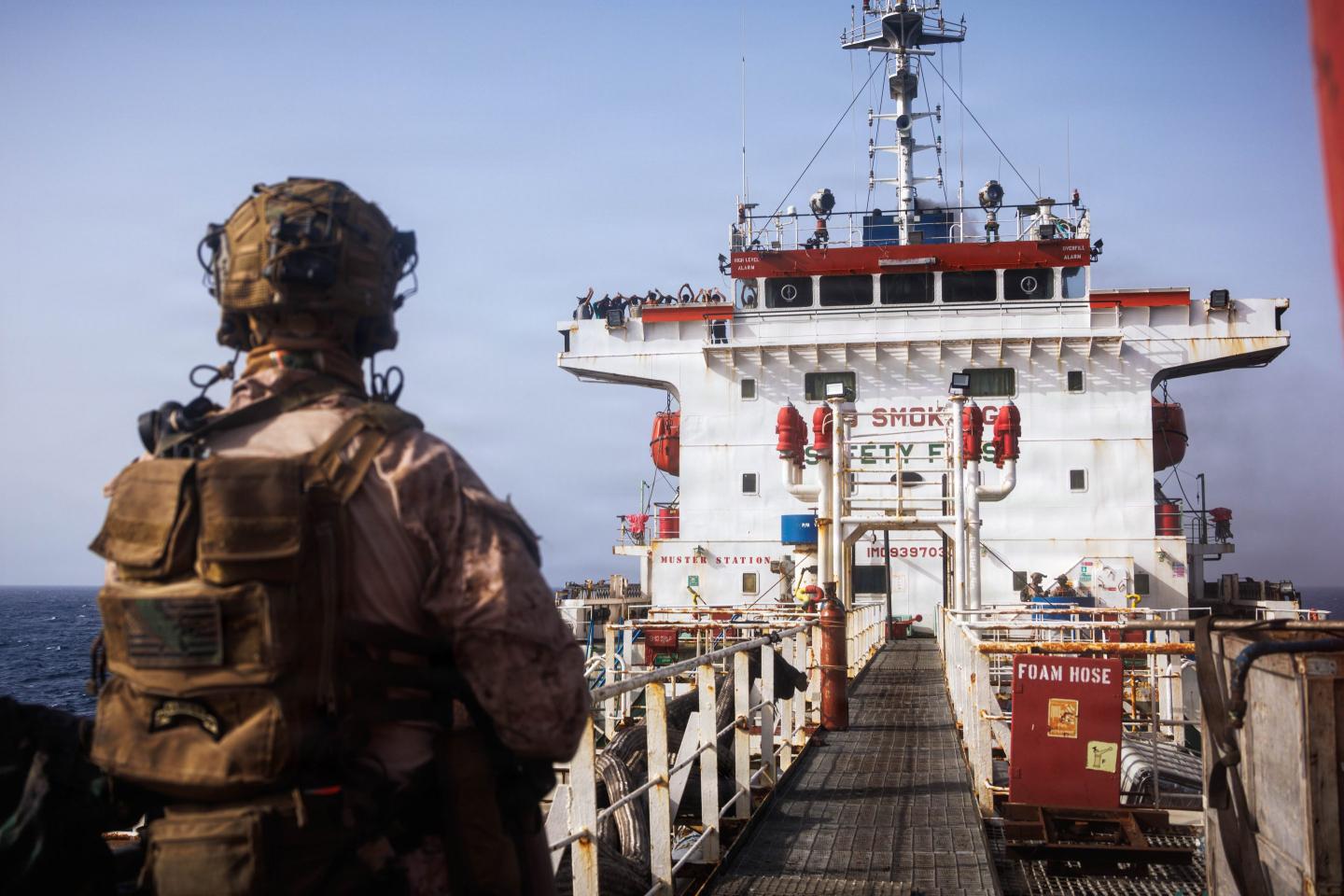 U.S. Marines from the 31st Marine Expeditionary Unit board M/T Celestial Sea, an Iranian-flagged commercial oil tanker suspected of attempting to violate the U.S. blockade by transiting toward an Iranian port, May 20, 2026.