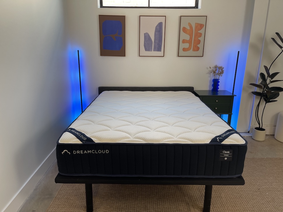 The DreamCloud Classic mattress on an adjustable base