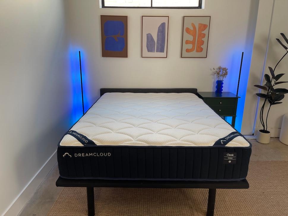 The DreamCloud Classic mattress on an adjustable base