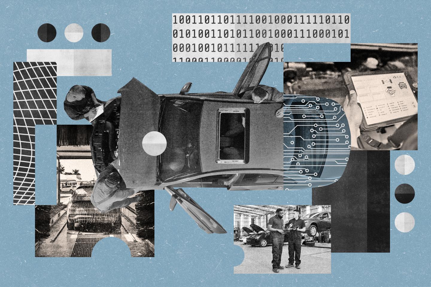 Photo montage of machines that make up a car wash