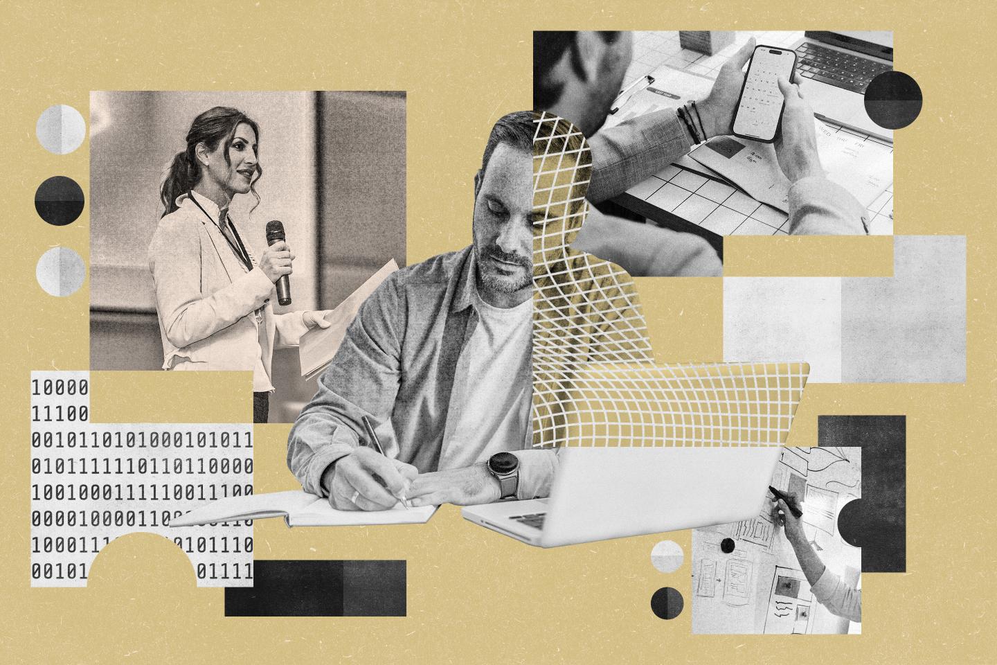 Photo collage of people at work