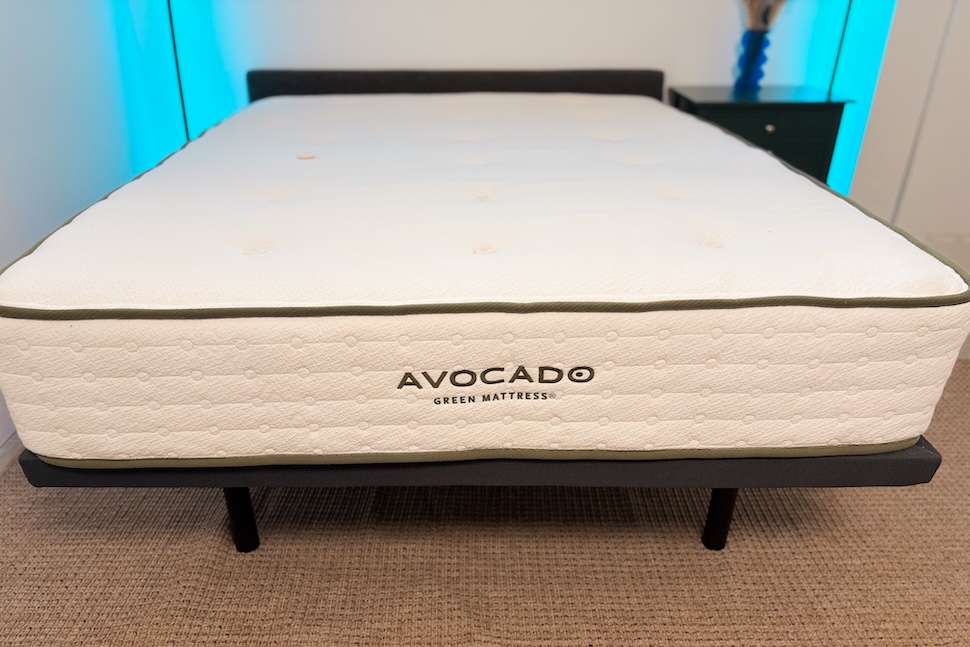 The Avocado Green mattress on an adjustable bed