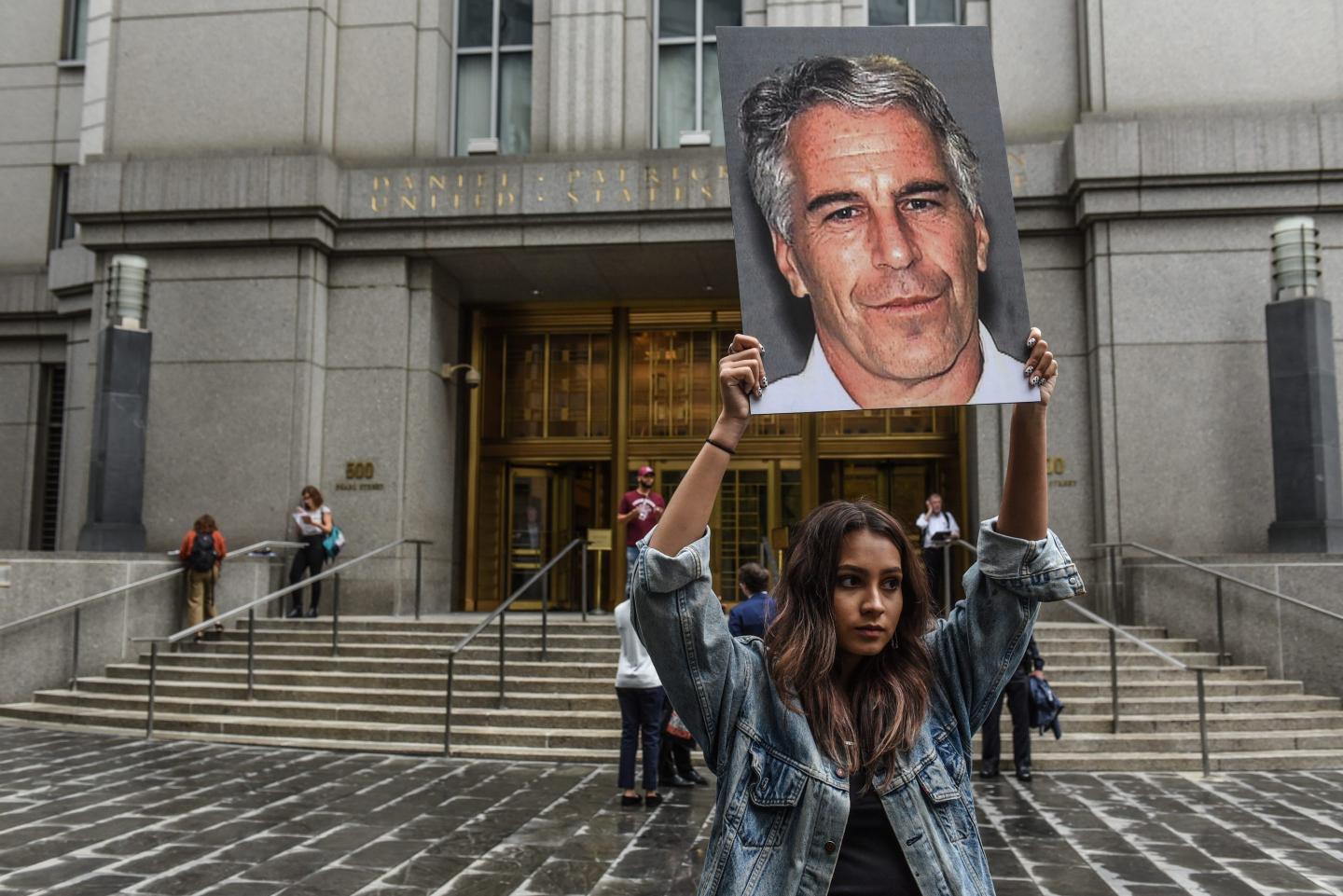 Protester at Jeffrey Epstein hearing
