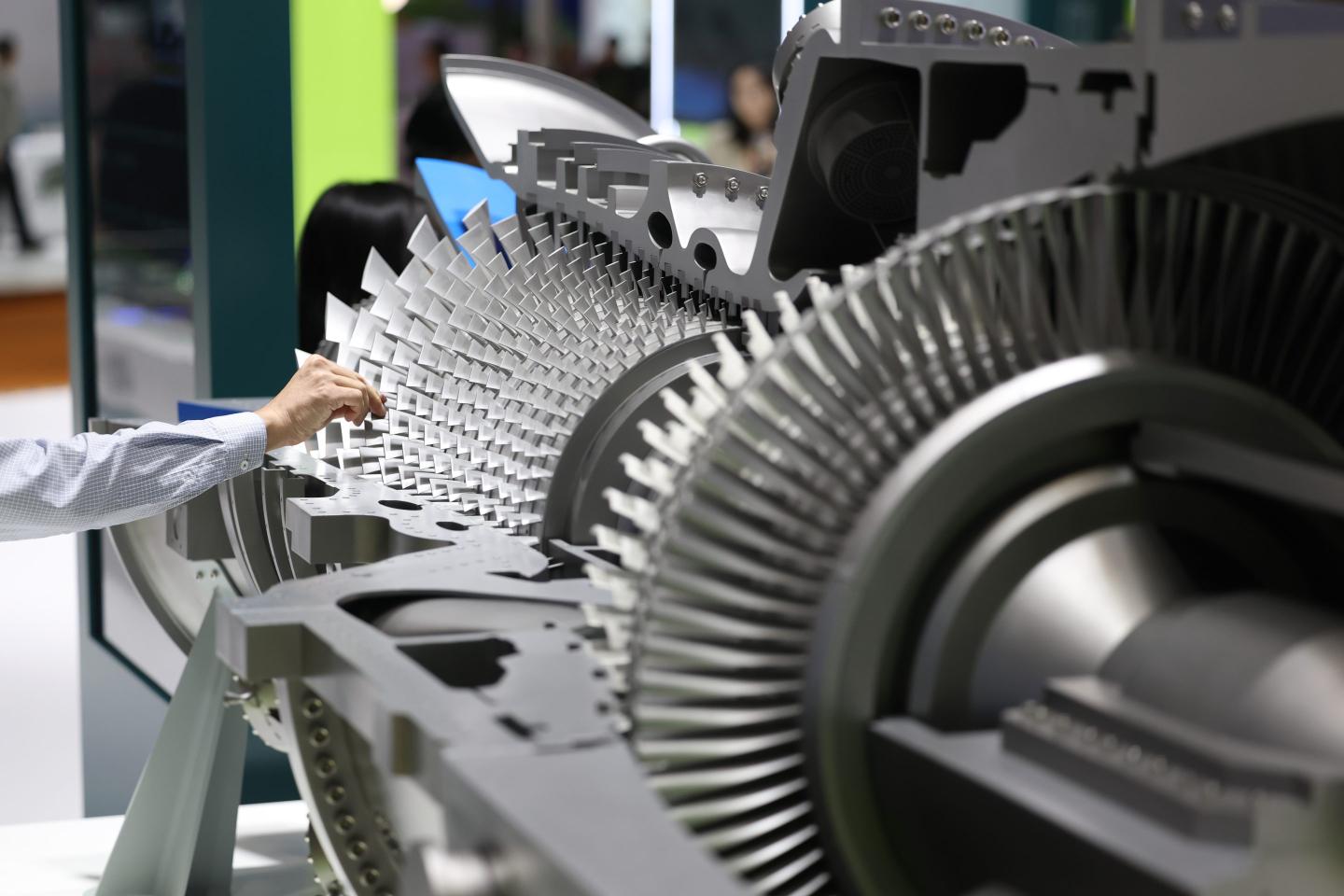 GE Vernova's 9HA gas turbine model is on display during the 7th China International Import Expo (CIIE) at the National Exhibition and Convention Center on November 8, 2024 in Shanghai, China.