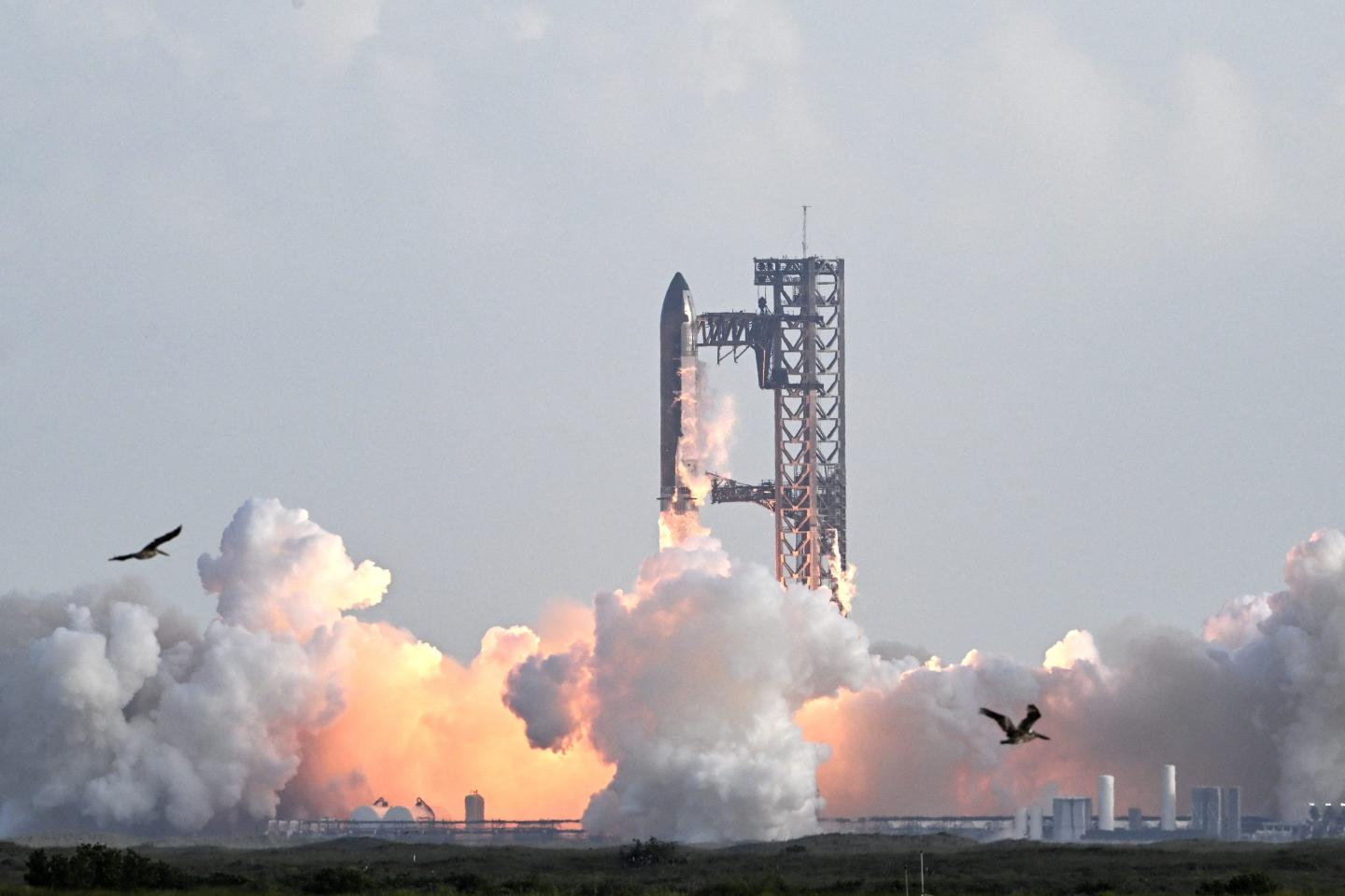 SpaceX's Starship rocket lifts off from Starbase, Texas, as seen from South Padre Island on August 26, 2025.