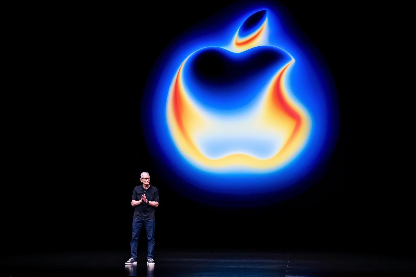 Tim Cook, chief executive officer of Apple Inc., inside the Steve Jobs Theater during an event at Apple Park campus in Cupertino, California, US.