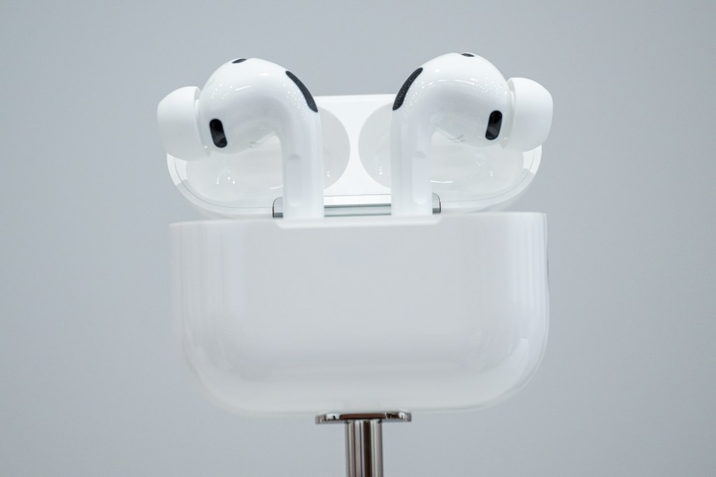 Apple AirPods Pro in Cupertino, California, on Sept. 9, 2025. (Photo: David Paul Morris/Bloomberg/Getty Images)