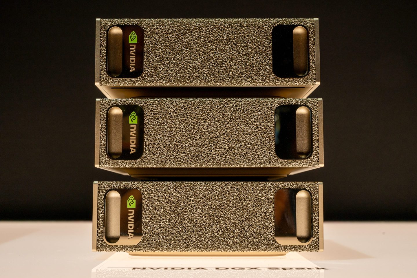 A gold Nvidia server exhibit