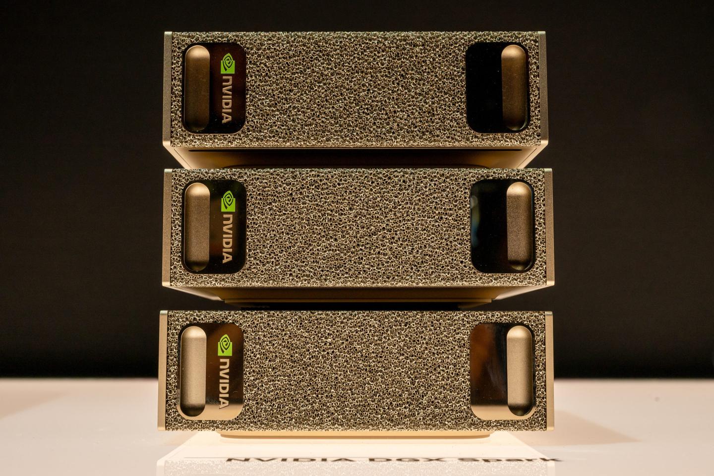 A gold Nvidia server exhibit