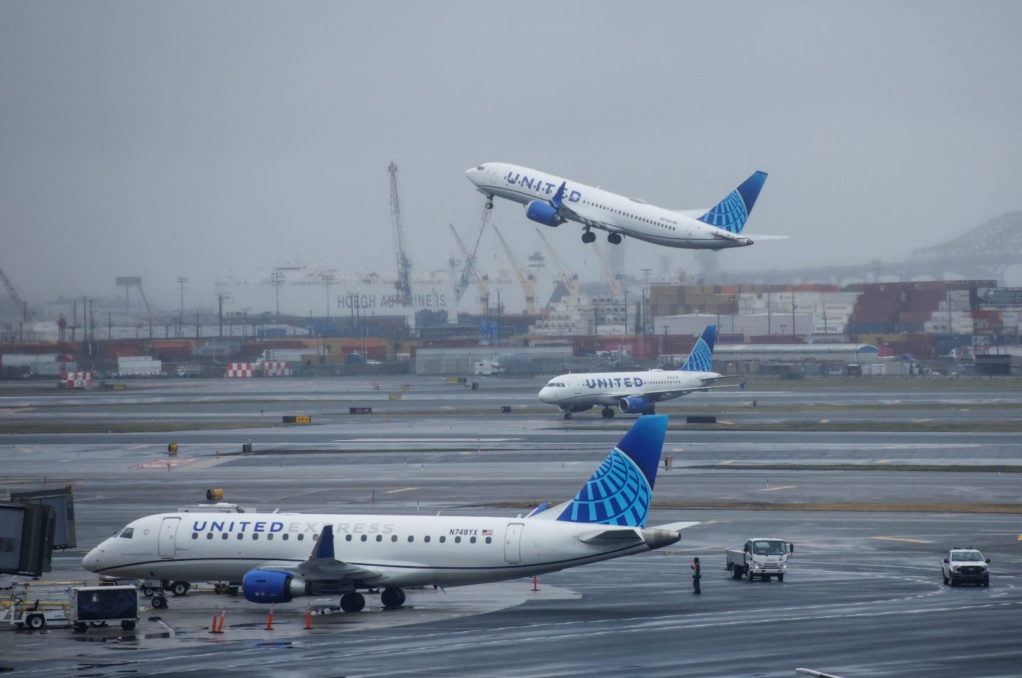 a united plane takes off