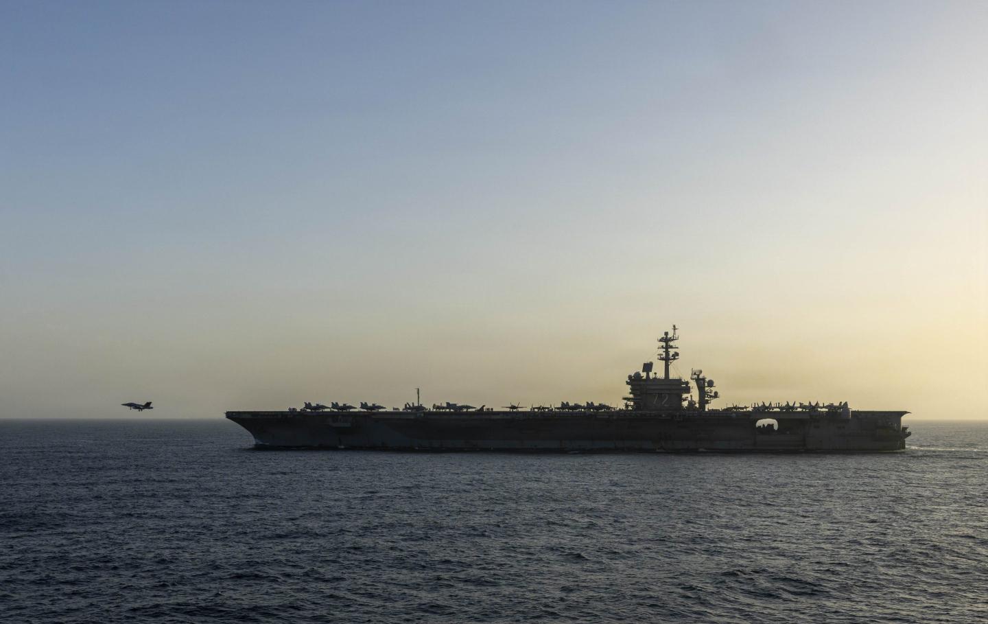 USS Abraham Lincoln (CVN 72) conducts U.S. blockade operations related to the Strait of Hormuz on April 16, 2026 in the Arabian Sea. 