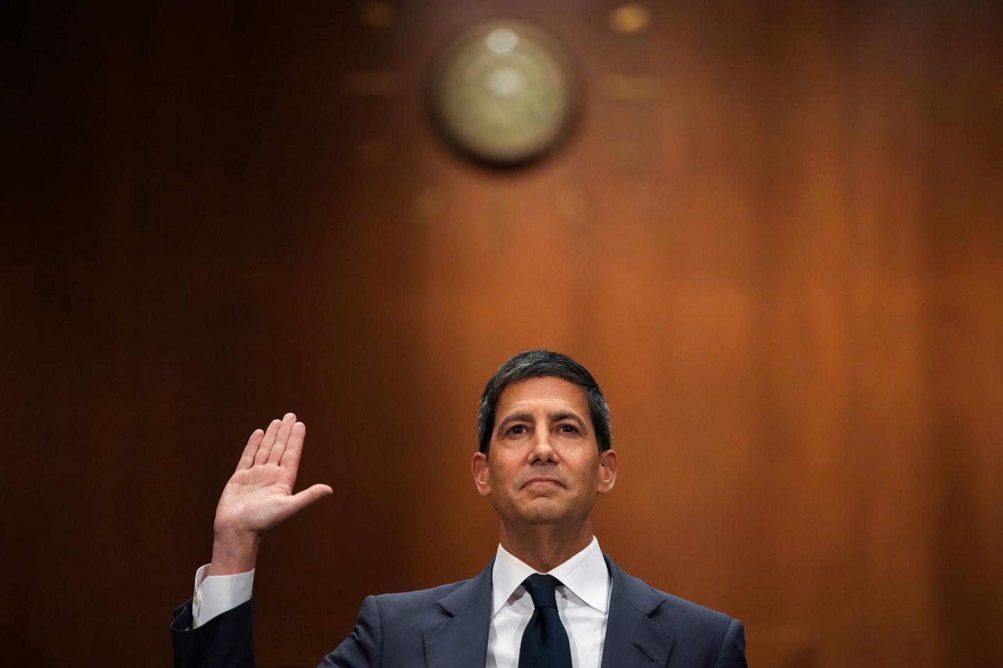 Kevin Warsh, U.S. President Donald Trump's nominee for Chair of the Federal Reserve, is sworn in to testify during his Senate Committee on Banking, Housing, and Urban Affairs confirmation hearing in the Dirksen Senate Office Building on April 21, 2026 in Washington, DC.