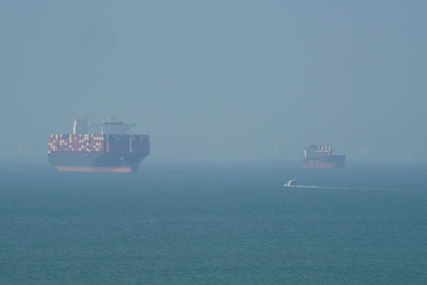 A Cargo boat navigates the sea on April 28, 2026 on Qeshm Island, Iran in the Strait of Hormuz.