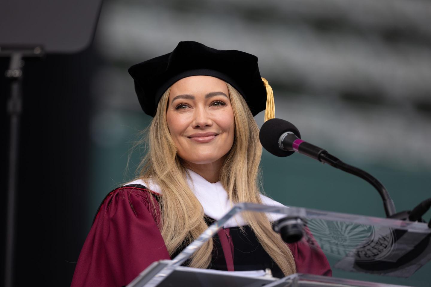 Hilary Duff with commencement regalia