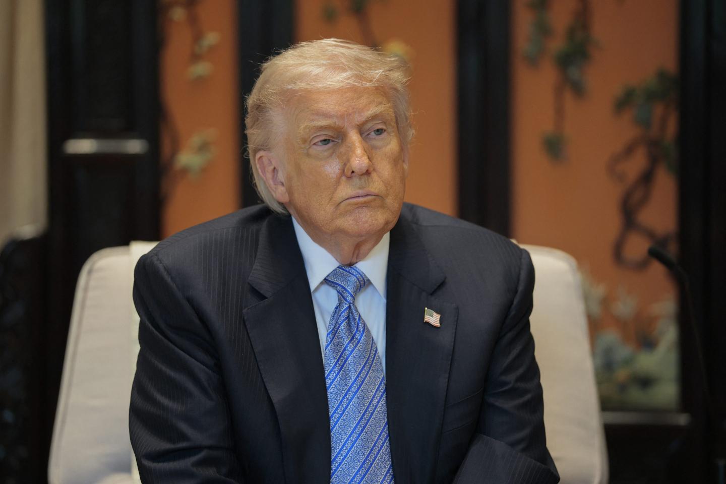 US President Donald Trump looks on during a meeting with China's President Xi Jinping on the sidelines to their visit to Zhongnanhai Garden in Beijing on May 15, 2026.