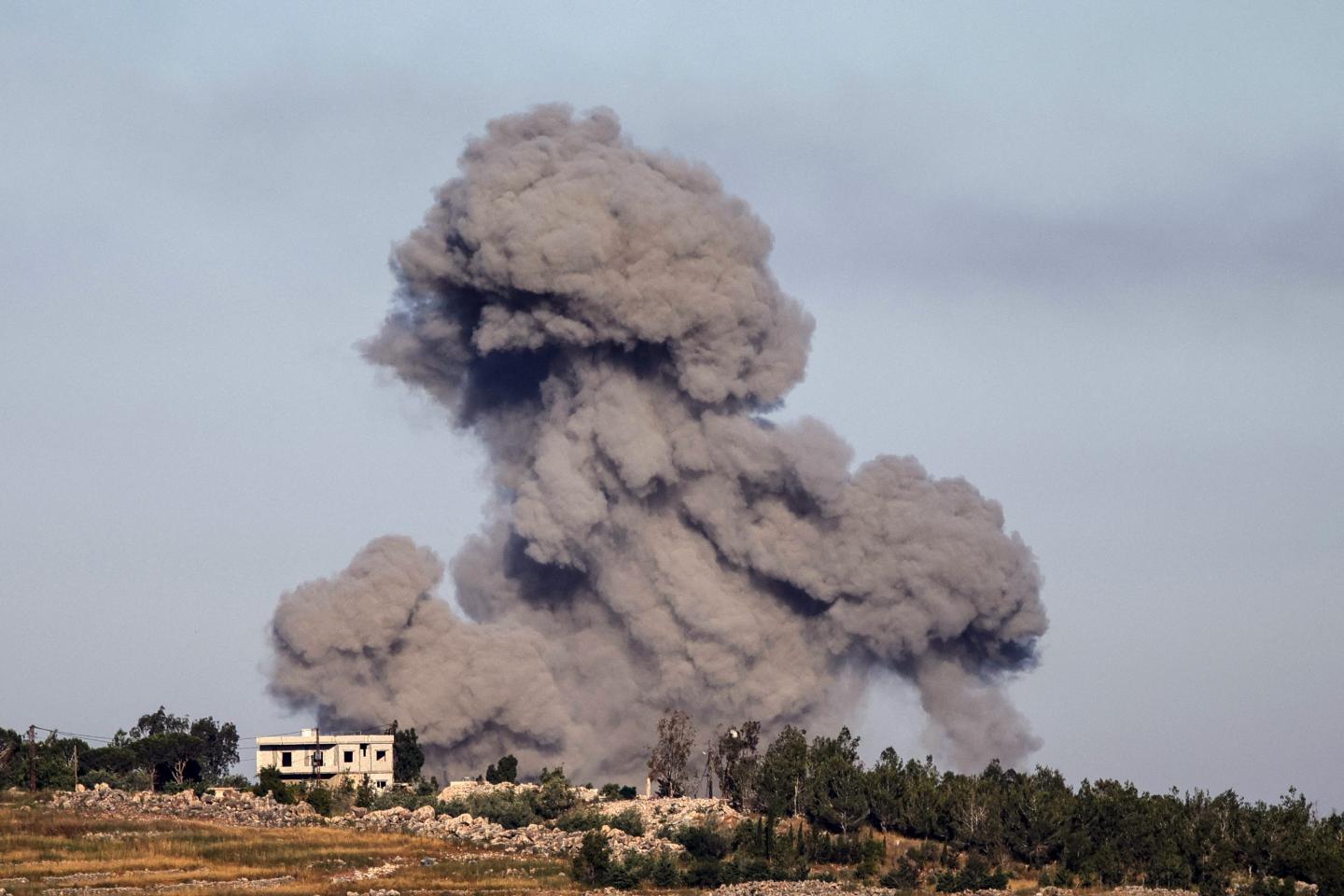 Smoke rising after an Israeli airstrike on the village of Arnoun on May 31, 2026.
