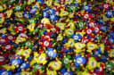 A huge pile of multicolored poker chips.