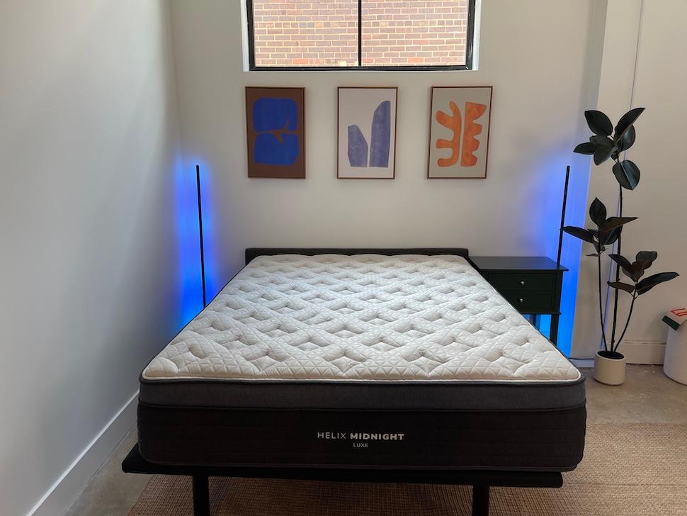 The Helix Midnight Luxe mattress on an adjustable bed frame.