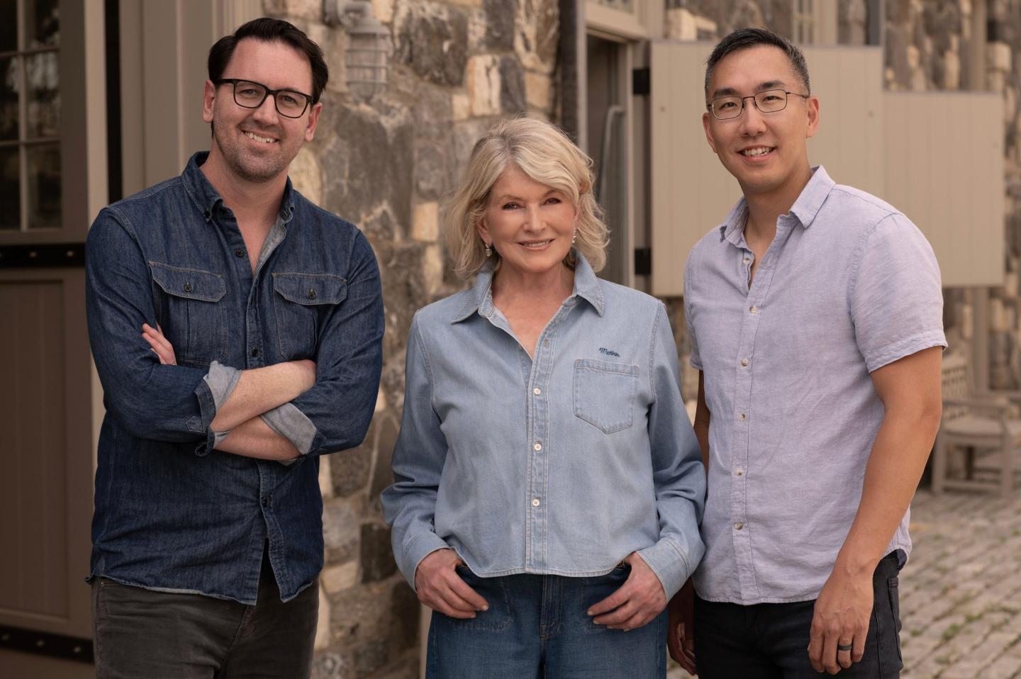 Kyle Rush, Martha Stewart, and Yin-Han Ma smiling
