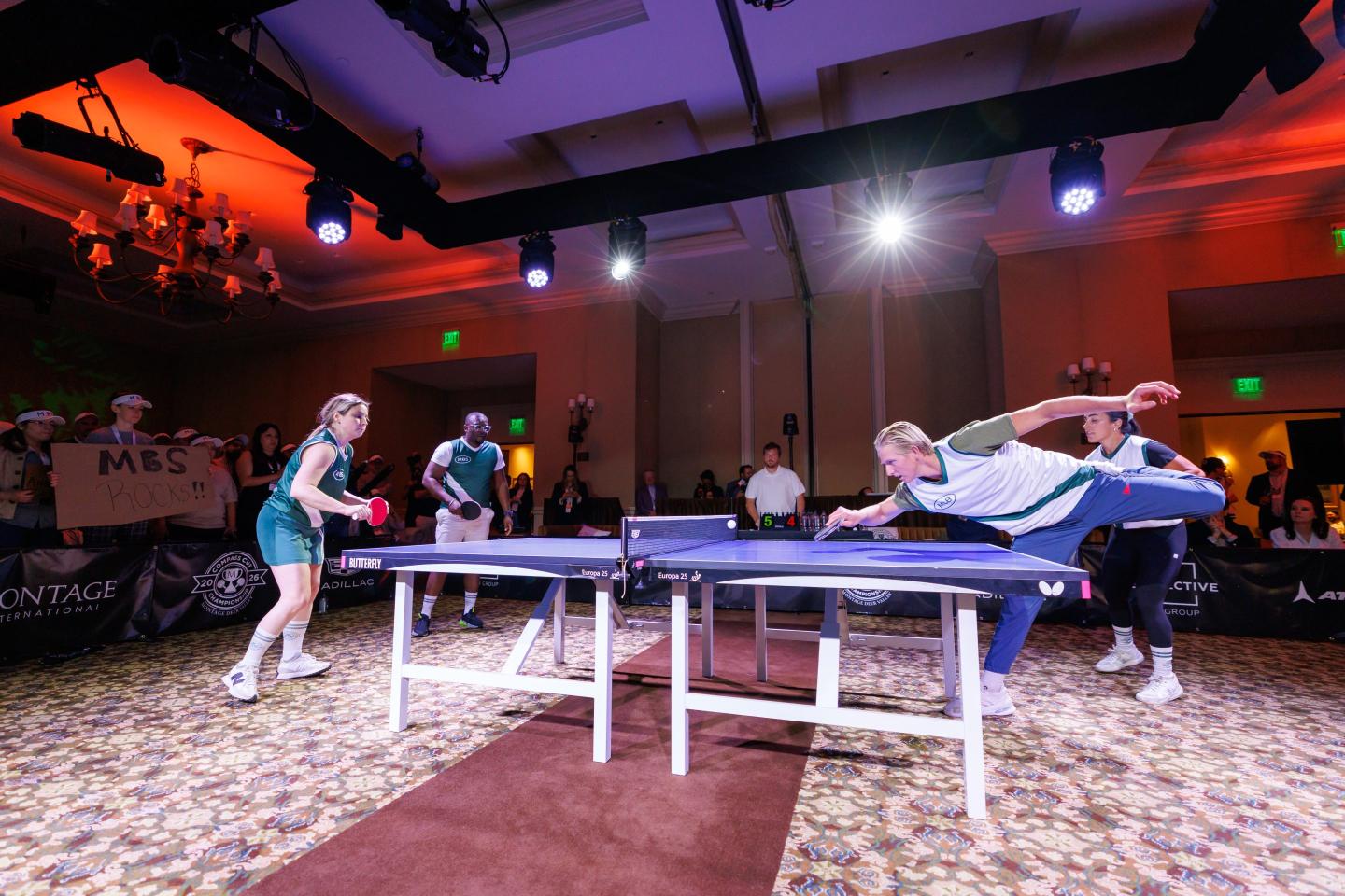 Employees at the Montage International compete in a ping pong tournament in Deer Valley, Utah.