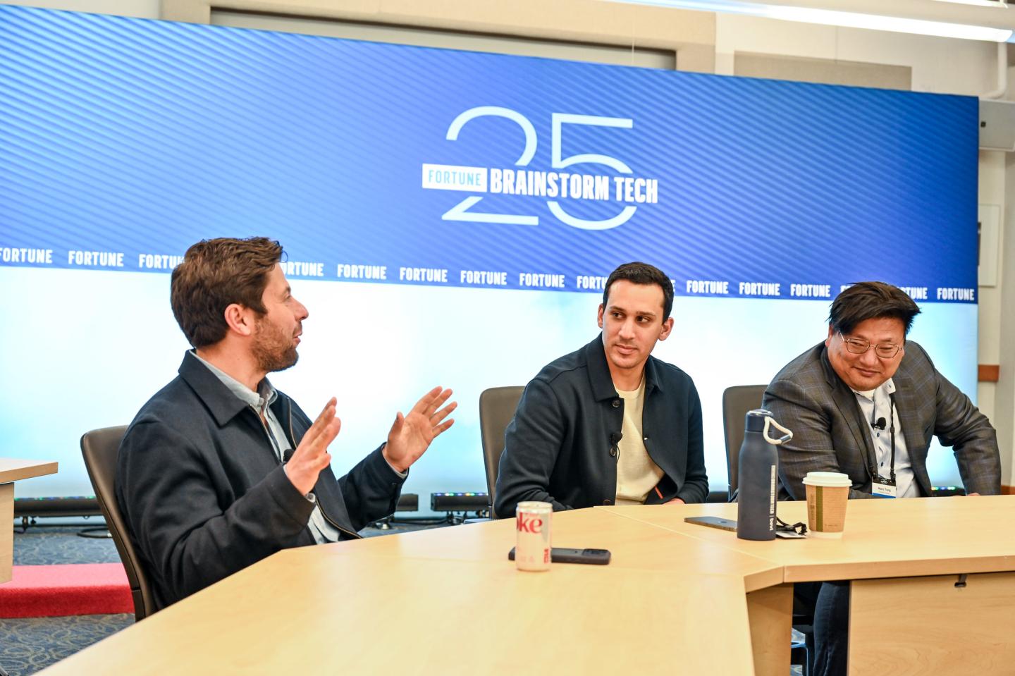 Mo Jomaa of CapitalG, Nizar Tarhuni of PitchBook, and Hans Tung of Notable Capital at Fortune Brainstorm Tech 2026 in Aspen, Colorado. (Photo: Stuart Isett/Fortune)