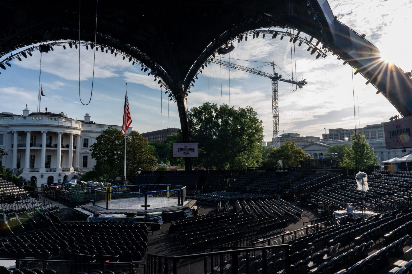 The arena for the UFC Freedom 250 fights on the South Lawn of the White House on Thursday, June 11, 2026.