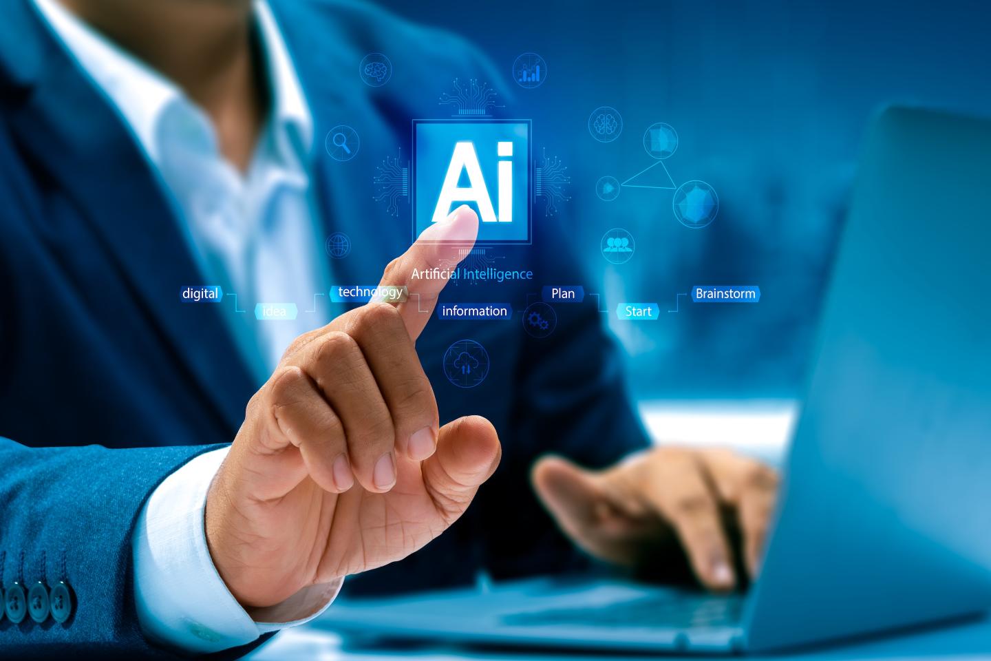 Internet technology and people's networks use AI to help with work, AI Learning or artificial intelligence in business and modern technology, AI technology in everyday life.
