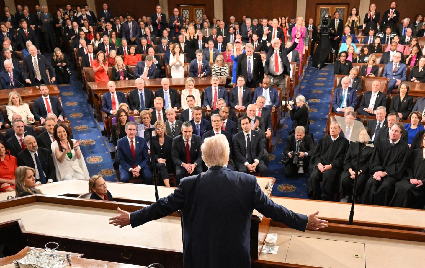 U.S. President Donald Trump gestures as he addresses a joint session of Congress at the U.S. Capitol on March 04, 2025 in Washington, DC.