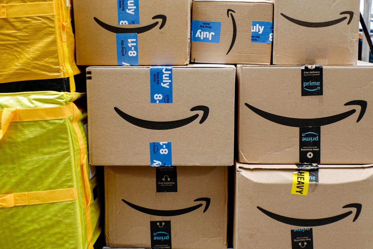 Packages on Amazon Prime Day in New York, on Tuesday, July 8, 2025. 