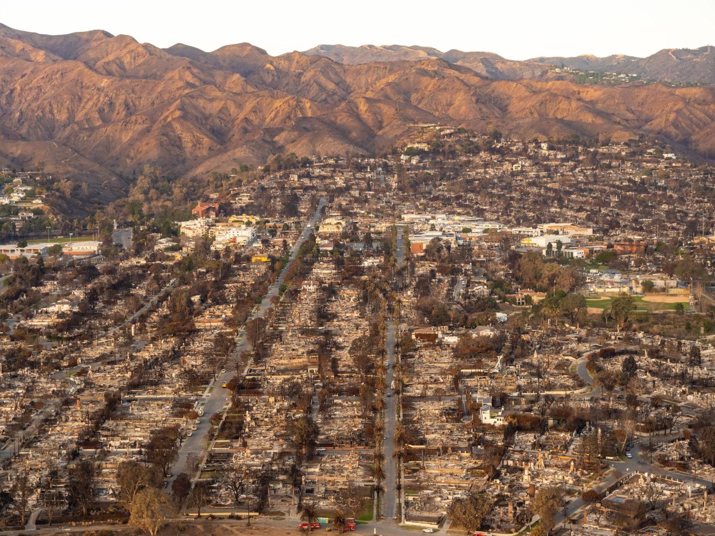 Los Angeles' Pacific Palisades neighborhood pictured after the January 2025 wildfires.